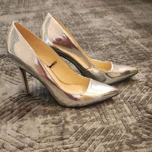 Nine West Shiny Silver Heels